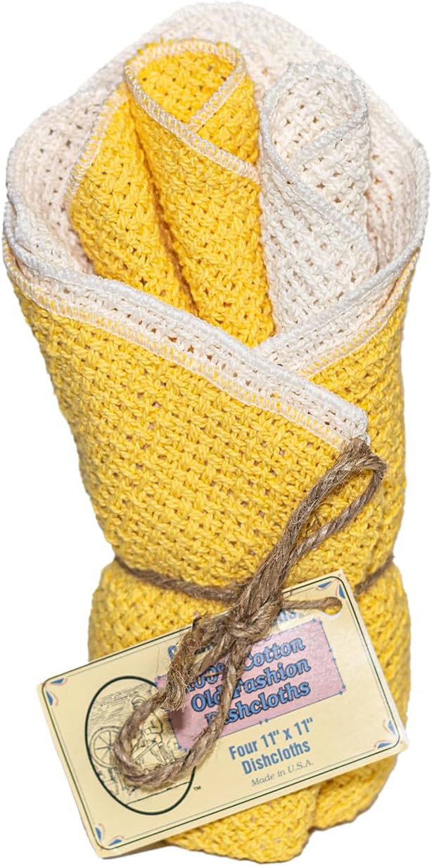 Dishcloth Variations (Goldenrod) Old Fashion 100% Cotton Dishcloths - Set of 4 Mixed Colors - 2 Goldenrod/2 Natural -11" x 11"