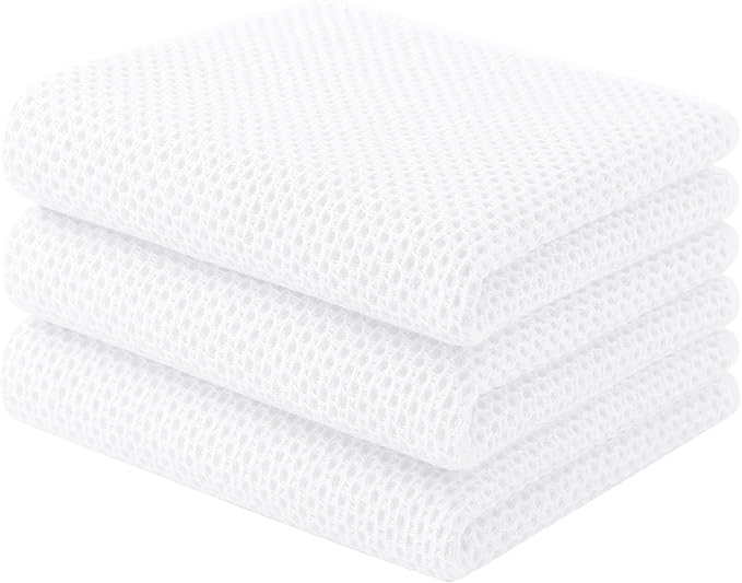 Homaxy 100% Cotton Waffle Weave Kitchen Towels, 3-Pack Ultra Soft Absorbent Dish Towels, Quick Drying Cleaning Towels, 13 x 28 Inches, White