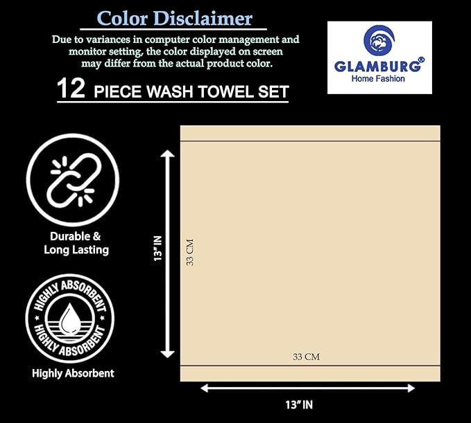 GLAMBURG Ultra Soft 12-Piece Washcloths Set 13x13-100% Ringspun Cotton - Durable & Highly Absorbent Face Towels - Ideal for use in Bathroom, Kitchen, Gym, Spa & General Cleaning - Hot Pink
