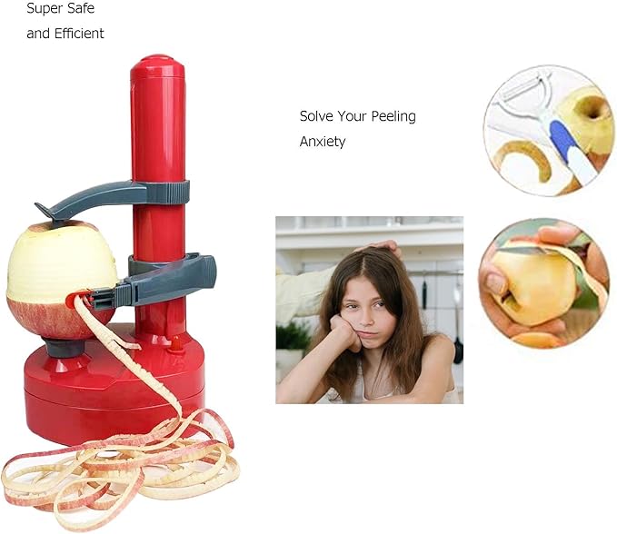 Electric Potato Peeler for Kitchen Vegetable Peelers for Zucchini Carrot Automatic Potato Peeler Electric Peeler Fruit Peeler for Apples Orange Mango Lemon Kiwi Rotate Express (Red)