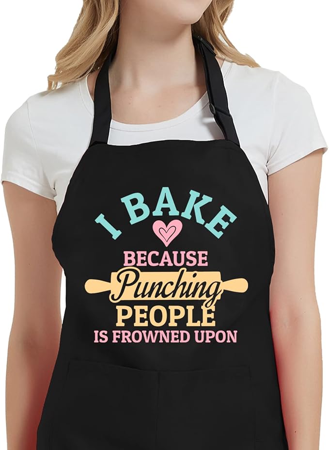 Baking Aprons for Women with Pockets, I Bake Because People Is Frowned Apron, Cute Baking Gifts for Bakers Friends