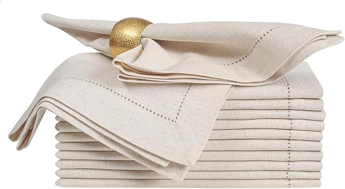 Bedding Craft Linen Flax Cotton Cloth Dinner Napkins Set of 12 – 20x20 Natural Hemstitched Fabric – Machine Washable Elegant Reusable Table Napkins for Weddings, Parties & Dining Décor
