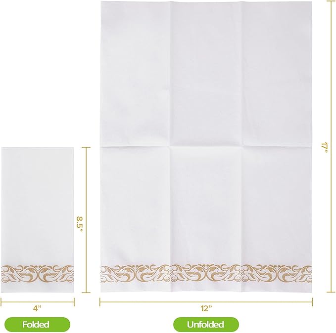 FOCUSLINE 200 Linen Feel Disposable Bathroom Napkins, Soft and Absorbent Paper Guest Towels, Cloth-Like Paper Hand Towels Decorative Napkins for Parties, Weddings, Dinners or Events, Gold, 12" x 17"