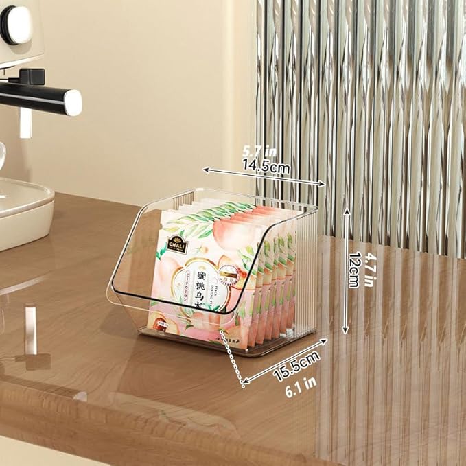 2-Tier Transparent Acrylic Small Items Storage Organizer Counter Stackable Wall Mounted Hanging Bins for Kitchen,Bathroom,Office Caddy (Transparent, 2-Tier)