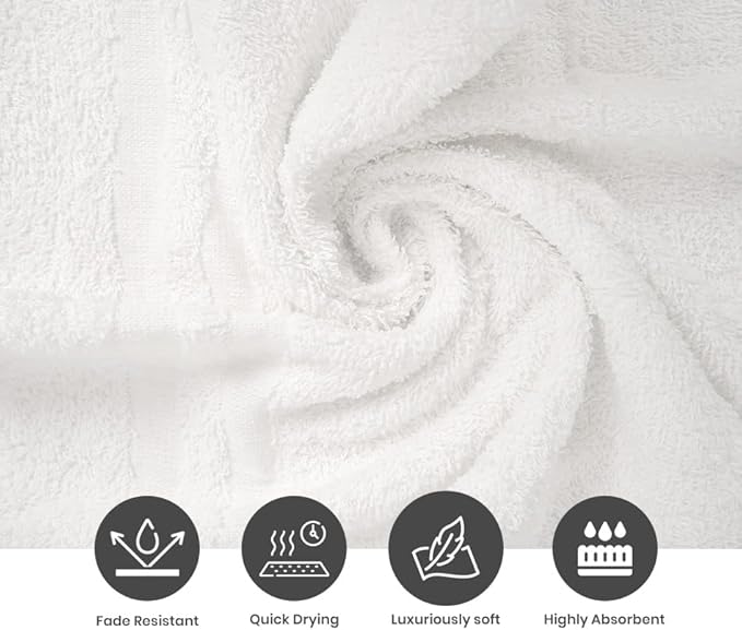 Cinara Bed & Bath Premium 100% Cotton Hand Towels – Soft, Quick Dry & Highly Absorbent – 16x27 Inches, Pack of 24 – Ideal for Bathroom, Salon, Gym, Spa & Everyday Use – White