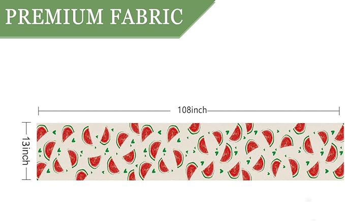 Summer Table Runner Watermelon Green Heart Burlap Table Decoration Holiday Home Party Kitchen Dining Table Supplies 13x108 Inch