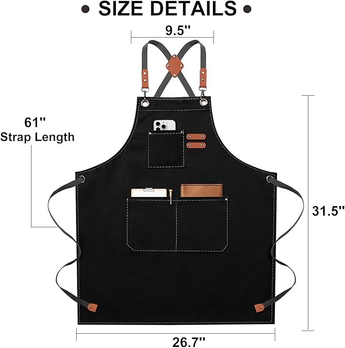 ZOMAO Chef Apron for Women Men with Large Pockets, Cotton Canvas Cross Back Waterproof Work Aprons for Kitchen Cooking Bib