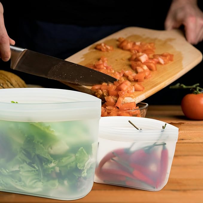 Silicone Bags for Food Storage, Reusable Food Storage Containers Zip Lock Silicone Bags Stand Up Snack Bags, Freezer Microwave Oven Dishwasher Safe, Plastice BPA-Free 4 Pack 2 Size(84oz & 40oz)