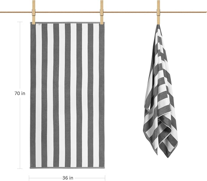 LULUHOME Large Oversized Beach Towel - Big Cotton 36 x 70 Inch Striped Pool Towel, Large Cabana Soft Swimming Towel for Adult Men Women,Grey