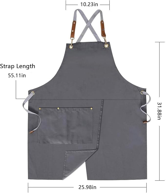 KITCHIEF Pottery Apron Split Leg,Cross Back Chef Apron with Pockets,Painting Apron with Adjustable Straps for Cooking,Baking,BBQ,Ceramic,Gardening(Gray)