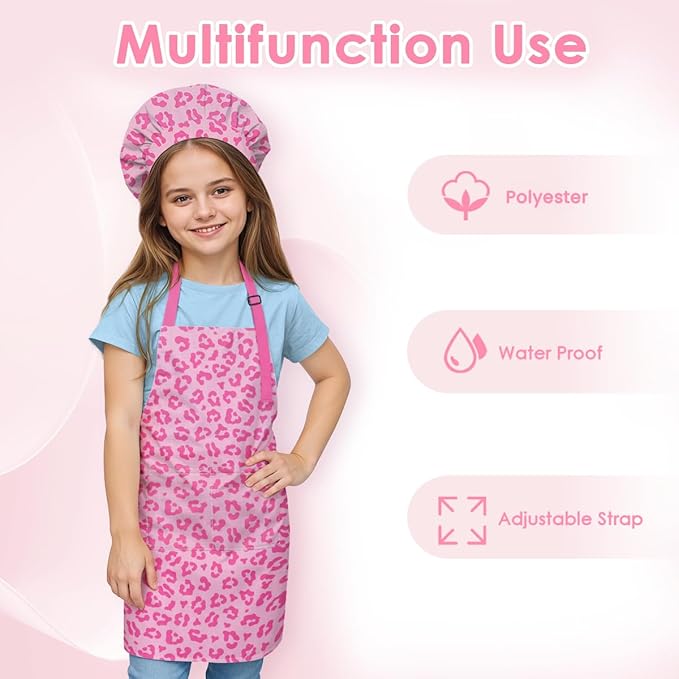 SANDJEST Kids Apron with Chefs Hat Set, Kitchen Apron Gifts