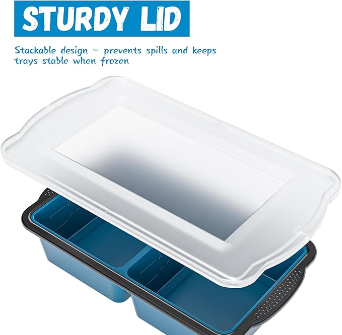 GORCI Silicone Freezer Tray With Lid, 4 Large 2 Cup Soup Freezer Molds, Soup Freezer Container for Meal Prepping, Large Ice Cube Tray， Perfect for Storing Leftovers, Sauces, Lasagna, 2-Pack