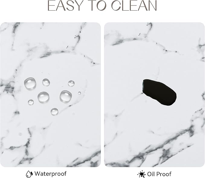 Romanstile Vinyl Placemats Set of 4-12 X 17 Inch - Faux Leather 100% Waterproof Oil-Proof Wipeable Place Mats, Heat Resistant Reversible PU Table Mats for Kitchen Dining Party Outdoor, Marble