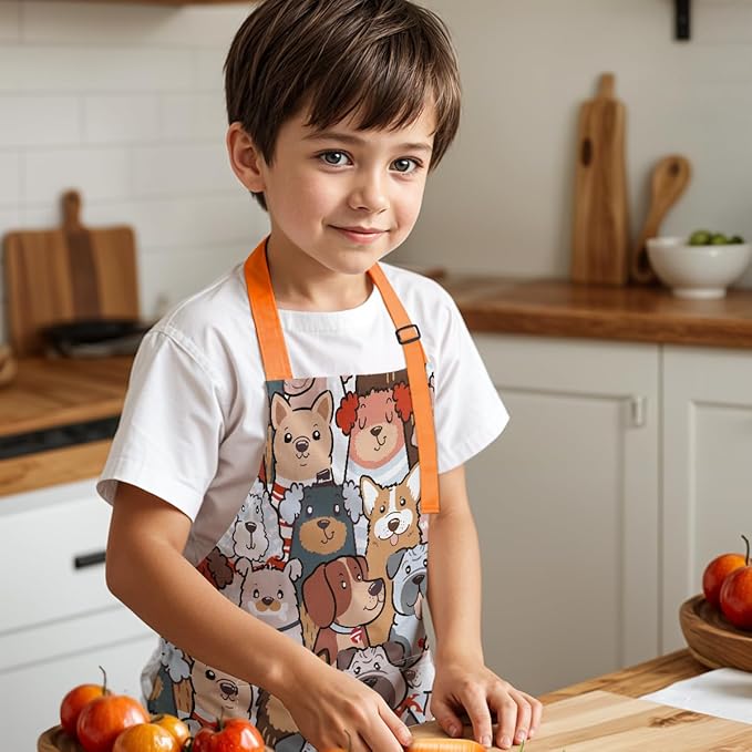 SANDJEST Kids Apron with Chefs Hat Set, Kitchen Apron Gifts