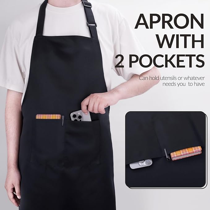 Large Chef Apron for Men and Women, Cooking Kitchen Aprons with 2 Large Pockets Water Oil Resistant