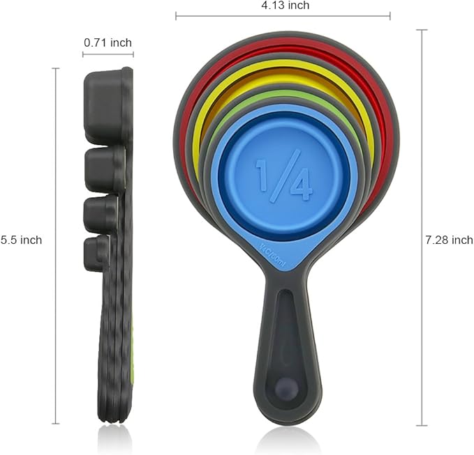 Measuring Cup and Spoon Set, Collapsible Measuring Cup, 8 Piece Measuring Tools and 1 Funnel, Engraved Metric/US Markings, for Liquid and Dry Measurements, Space Saving, BPA Free Silicone, Colorful
