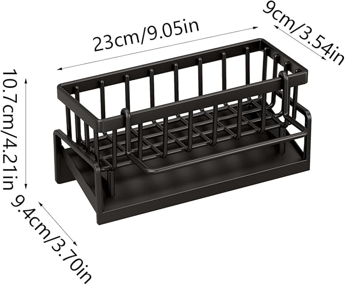 Sponge Kitchen Sink Caddy Organizer Brush Sink Sponge with Auto Draining Tray, Self Drain Dish Soap Caddy, 9.05" Lx4.33 Wx3.93 H (Black,)