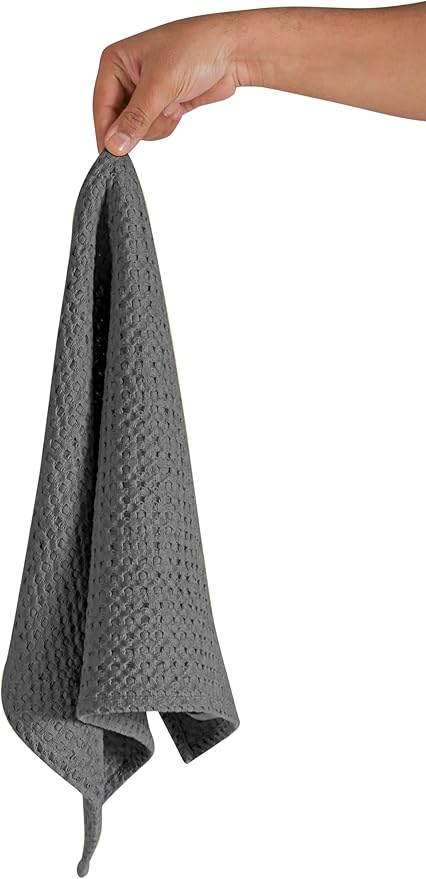 Native Fab Set of 4 Premium Waffle Dish Towels 16x26 inches - Soft Absorbent - 100% Cotton Kitchen Towels for Quick Drying Dishes, Reusable Cleaning Cloths, Grey