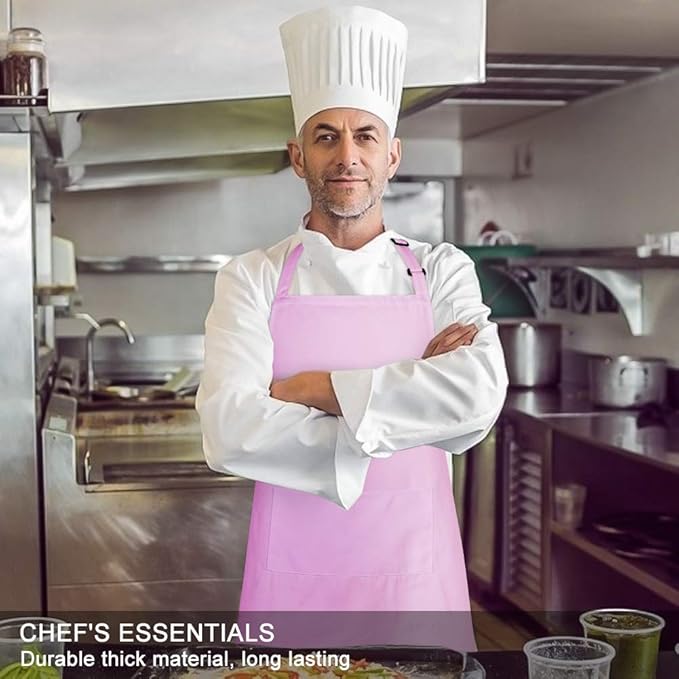 Jubatus 2 Pack Bib Aprons with 2 Pockets Cooking Chef Kitchen Apron for Women Men, Pink