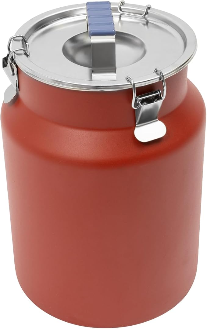 12L/3.17Gal Stainless Steel Airtight Canister Red Round Food Storage Canisters with Airtight Lid&Locking Clamp Rice Cereal Grain Canisters Container Bucket for Rice Milk Jug Coffee Bean Storage