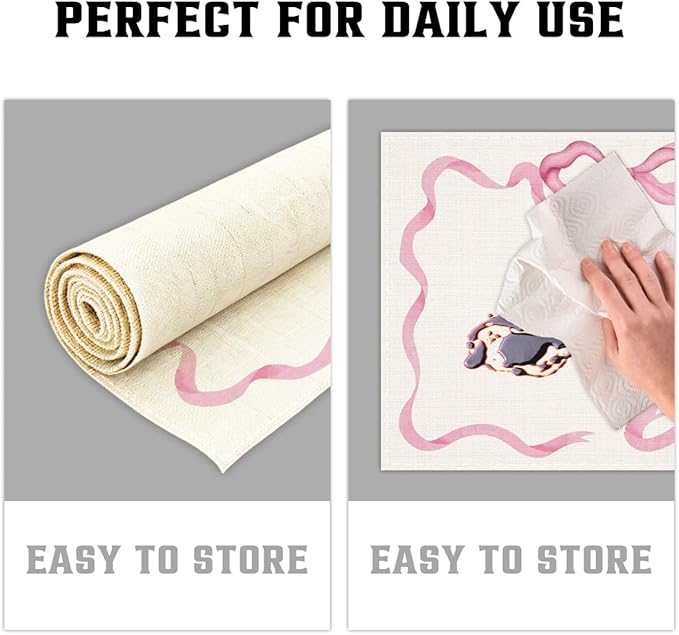Pink Bow Linen Placemats Set of 4, Wedding Waterproof Washable Heat Resistant Place Mats 12x18 Inch, Table Mat for Restaurant Outdoor Indoor Home Kitchen Party Dining Decoration-10