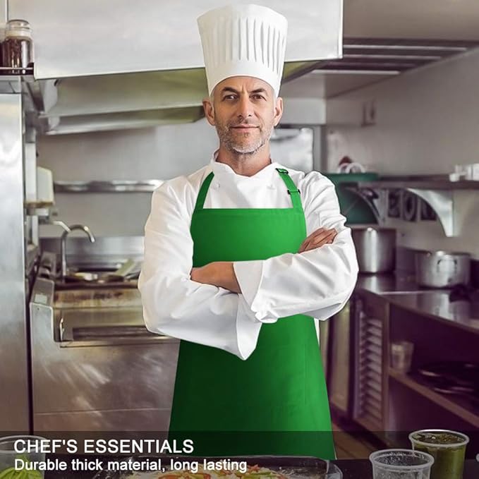 Jubatus 2 Pack Bib Aprons with 2 Pockets Cooking Chef Kitchen Apron for Women Men, Green