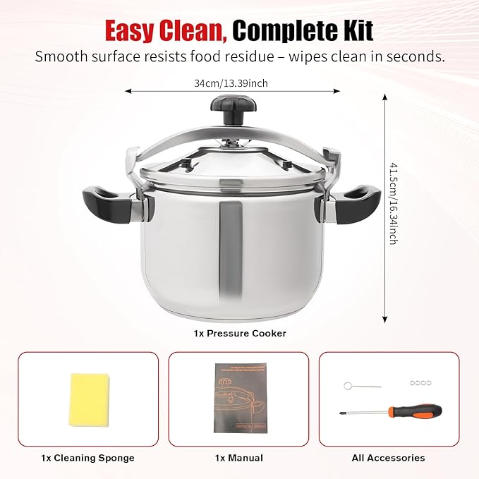 23.25 Qt Pressure Cooker, Stainless Steel Large Capacity Pressure Canner with Double Valves, Clamp On Type Commercial Pressure Stewing Pot for Hotels, Restaurants, Family (23.25 Qt)