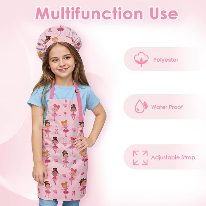 SANDJEST Kids Apron with Chefs Hat Set, Kitchen Apron Gifts