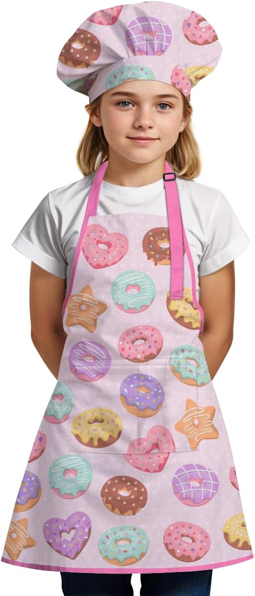 SANDJEST Kids Apron with Chefs Hat Set, Kitchen Apron Gifts