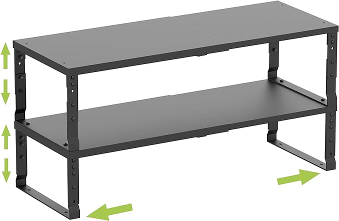 Jojocross Expandable Cabinet Shelf Organizer Storage Spice Rack Shelves for Kitchen Stackable Adjustable Pantry Cupboard Bathroom Countertop Desktop(2Packs/Black/Large)