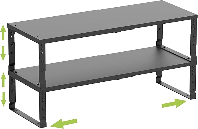 Jojocross Expandable Stackable Spice Rack Organizer for Kitchen Cabinet,Adjustable Counter Shelf, countertop, Pantry,Cupboard,Bathroom,Bedroom(2Packs/Black/Medium)