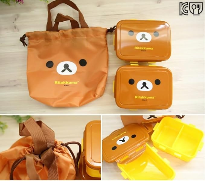 Generic Cute Bear Bento Box, Lunch Box with Bag, Snack Containers Set, 4.9 x 3.6 x 1.9 inches (Brown), Medium