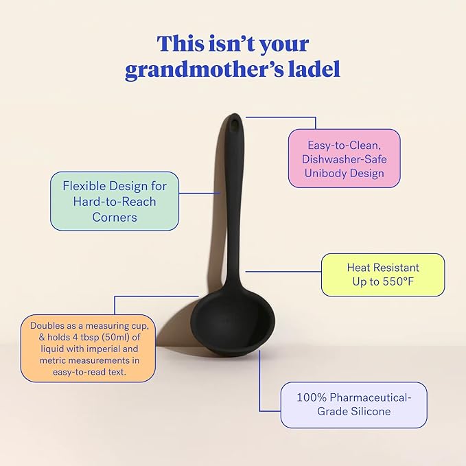 GIR: Get It Right Silicone Ladle Spoon – High Heat Resistant Kitchen Tool, Durable Cooking Utensil for Serving Soups, Stews, Sauces, and Dressings, Ultimate - 13IN - Black