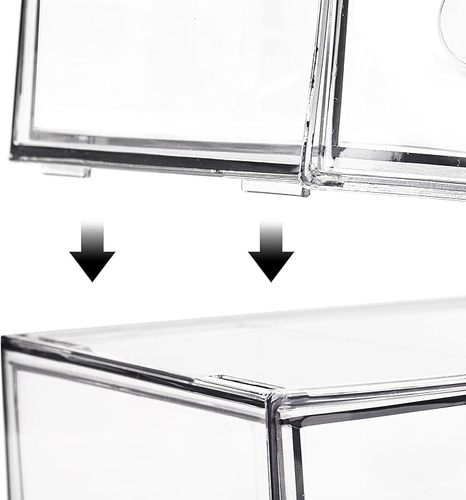 2 Pack Acrylic Storage Drawer Organizer, Dustproof Pen and Marker Storage Organizer for Desk, Clear Makeup Drawer Organizers with 8 Drawers for Art Crafts, Marker, Countertop