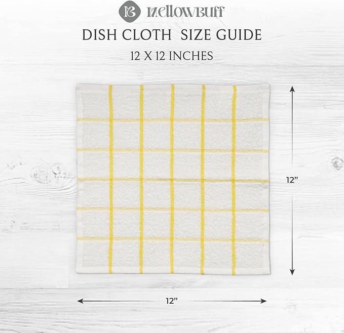 100% Cotton Terry Dish Cloth & Dish Towel, 8 Pack, Super Soft and Absorbent Kitchen Towels, Perfect for Kitchen Cleaning and Dish Washing (Yellow (Solid and Checks) 8 Pack)