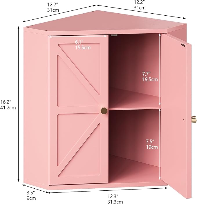 Trironsun Corner Bread Box for Kitchen Counter Double Layer Bamboo Bread Storage Container Large Capacity Bread Storage Bin Farmhouse Breadbox Organizer (Pink)