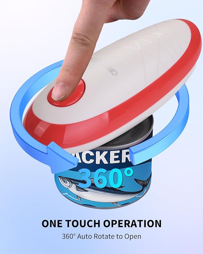 CIRCLE JOY Electric Can Opener, One-Touch Automatic Can Opening with Smooth Edges, Food Safety Handheld Battery-Operated Can Opener for Kitchen and Seniors, Red