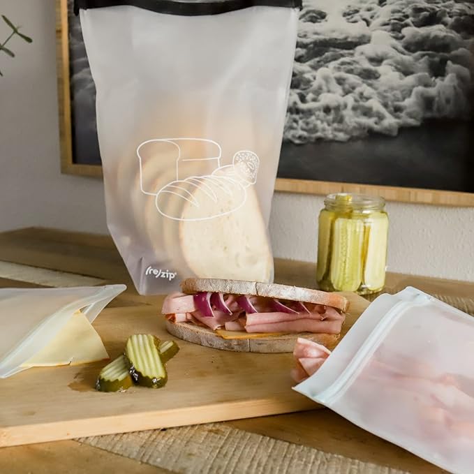 (re) zip Reusable Bread & Bagel Storage Bag – Large 39 Cup Roll Top, Freezer Safe, Airtight When Rolled, BPA-Free Food-Grade PEVA – Keeps Homemade & Bakery Bread Fresher Longer