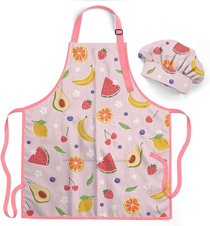 SANDJEST Kids Apron with Chefs Hat Set, Kitchen Apron Gifts