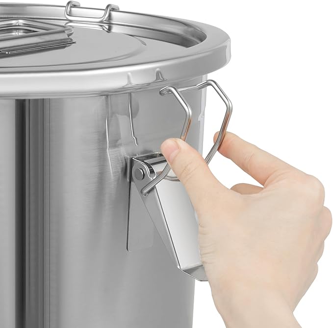 3.2Gal Stainless Steel Canister with Airtight Lid 15-22Lbs Flour Storage Containers for Kitchen Metal Rice Bucket Coffee Canister Dog Food Container Milk Can w/Handles & Sealing Buckles (12L)