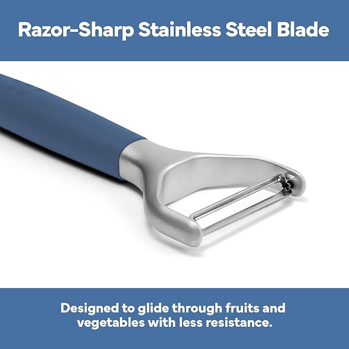 Misen Stainless Steel Vegetable Peeler - Dishwasher Safe Y Peeler - Easy to Use with Potatoes, Cabbage, Carrots, and More - Progessional Grade Kitchen Tool - Blue