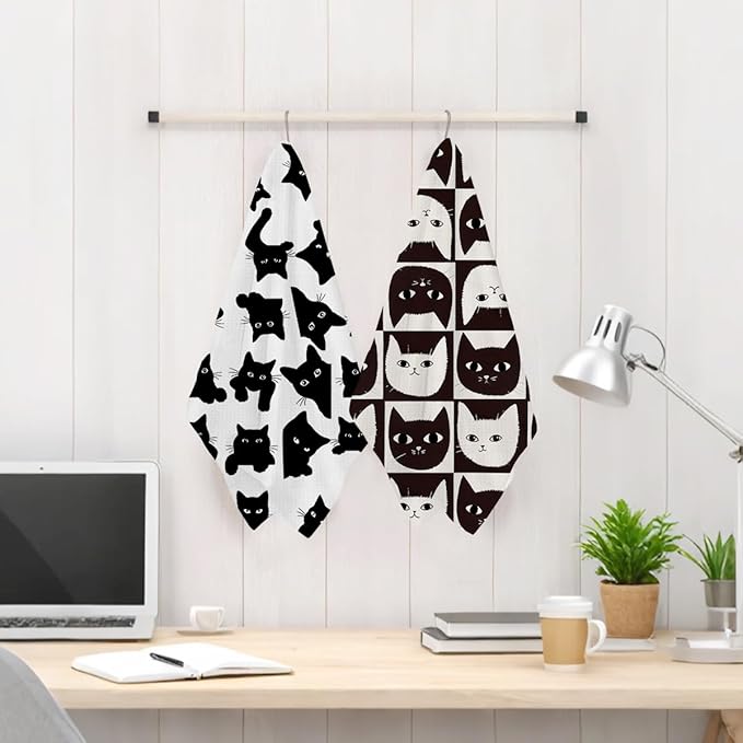 2Pcs Cat Kitchen Towels, Funny Cats Absorbent Tea Towel Decorative Dish Hand Towels Cat Lover Gifts for Cleaning Drying Cats Owners Women Mom Housewarming Gifts 14 x 24 Inch Kitchen Home Decor-1