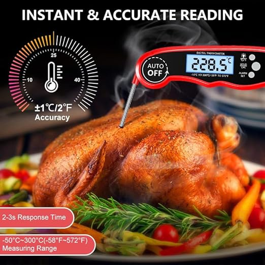 RIWUSI Meat Thermometer Digital, Instant Read Food Thermometer with Dual Probe, Backlight LCD Display, Calibration Function, Kitchen Accessories for BBQ Grill, Gift for Men Birthday, Dad & Mom