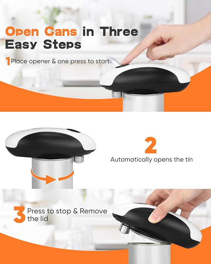 Electric Can Opener, Can Opener Electric Fits All Can Sizes, One Touch USB Rechargeable Automatic Can Opener for Kitchen and Seniors with Arthritis, Chef, Portable Kitchen Gadgets