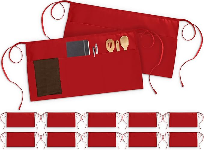 Utopia Wear 12 Pack Server Aprons with 3 Pockets, Waiter and Waitress Waist Aprons for Women with Pockets, Men Short Aprons