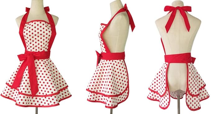 Hyzrz Lovely Handmade Cotton Retro Aprons for Women Girls Cake Kitchen Cook Apron for Mother's Gift (Red Dot)