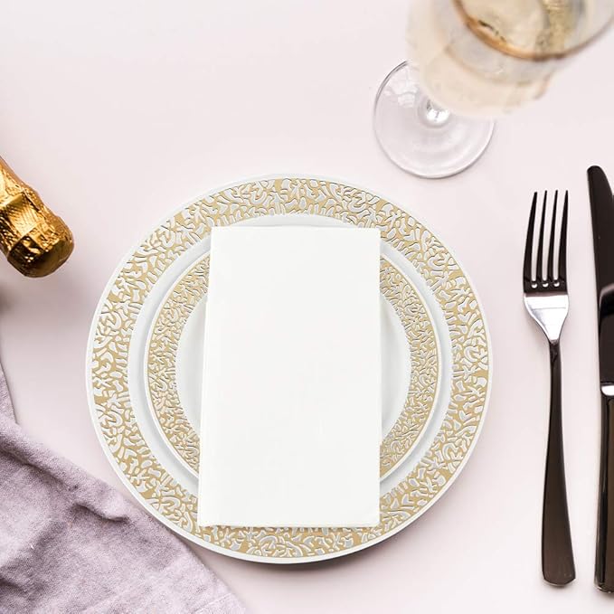 Vplus 400 Pack Premium Quality Guest Towels Disposable Dinner Napkins Soft, Absorbent, Party Napkins for Dinners or Catering Events，and Everyday Use (White, 400)