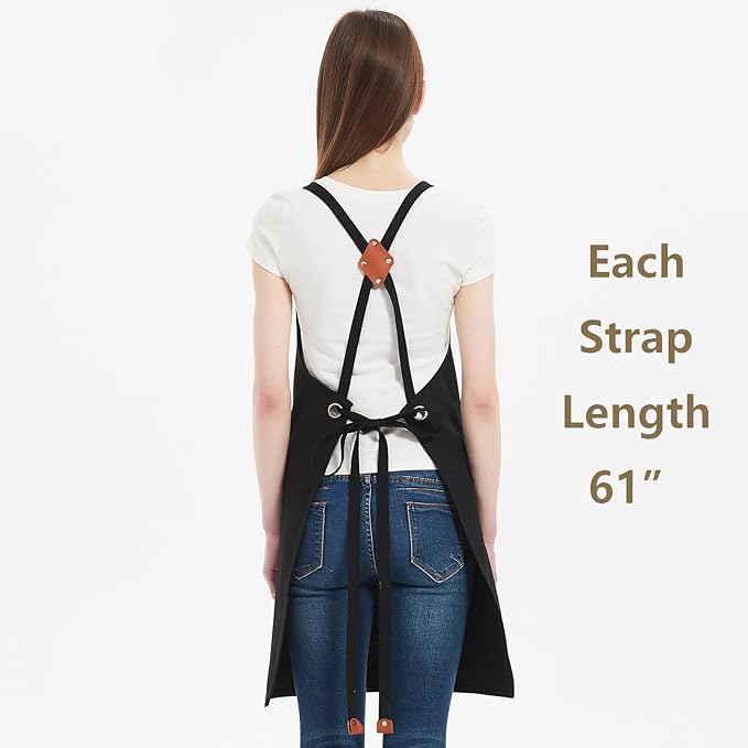 AFUN Chef Aprons for Women Men with Oversized Pockets, 12-Ounce Cotton Canvas Cross Back Water Repellent Apron (Black)