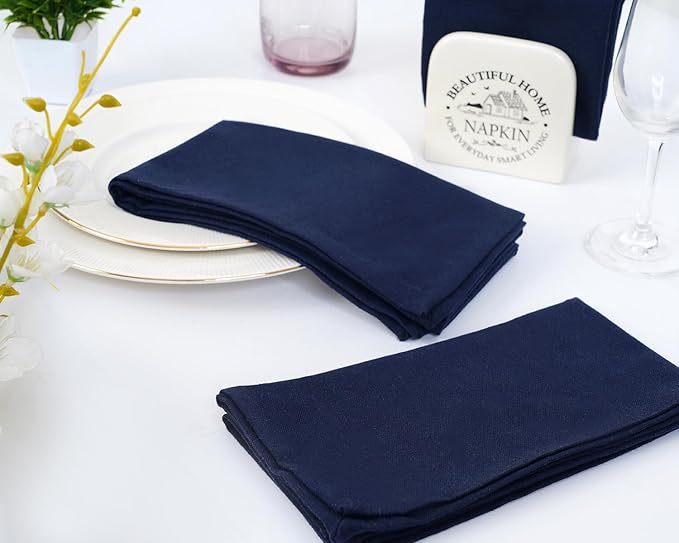 Blue Needles Solid Cloth Napkins Set of 6 Navy Blue 100% Cotton Dinner Napkins 18x18 inches - Soft, Reusable, Absorbent & Washable Linen, Ideal for Spring Summer Easter Events Parties & Everyday Use