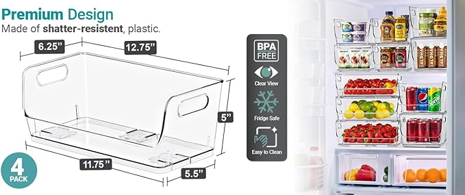 Sorbus Stackable Storage Bins Open Front, Clear Stackable Storage Bins, Pantry Bins for Storage and Organization, Acrylic Stackable Bins for Kitchen, Clear Pantry Organizer Bins (Small Wide 4 Pack)